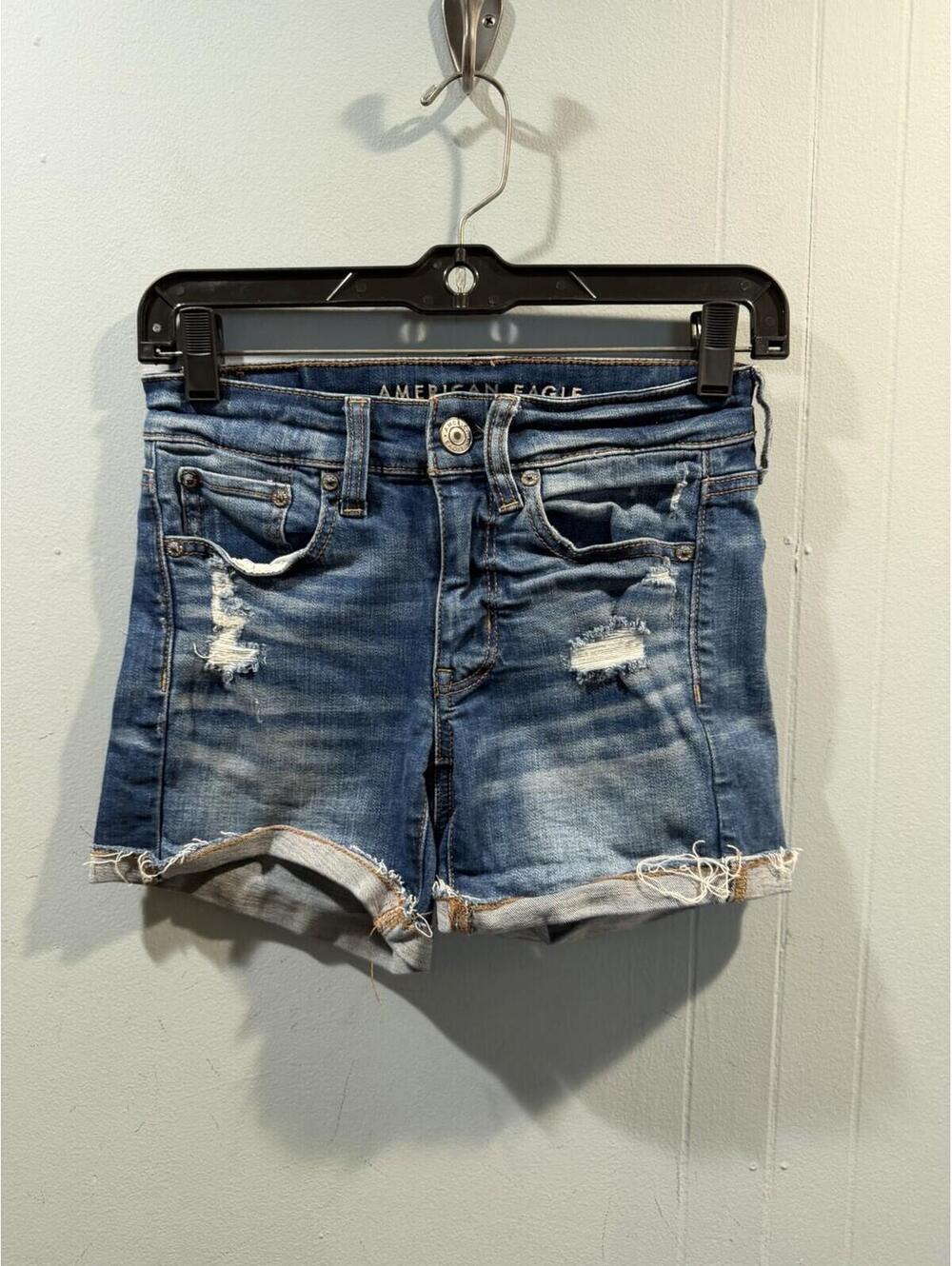 Womens American Eagle Shorts Size US 00 Blue Distressed Super Stretch
